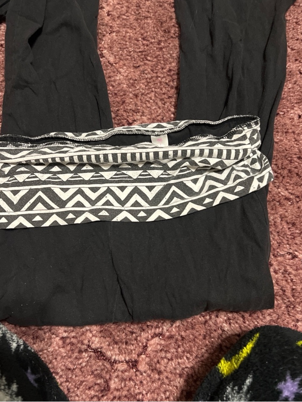 No Boundaries Black Leggings with Monochrome Aztec Fold-Over Waistband